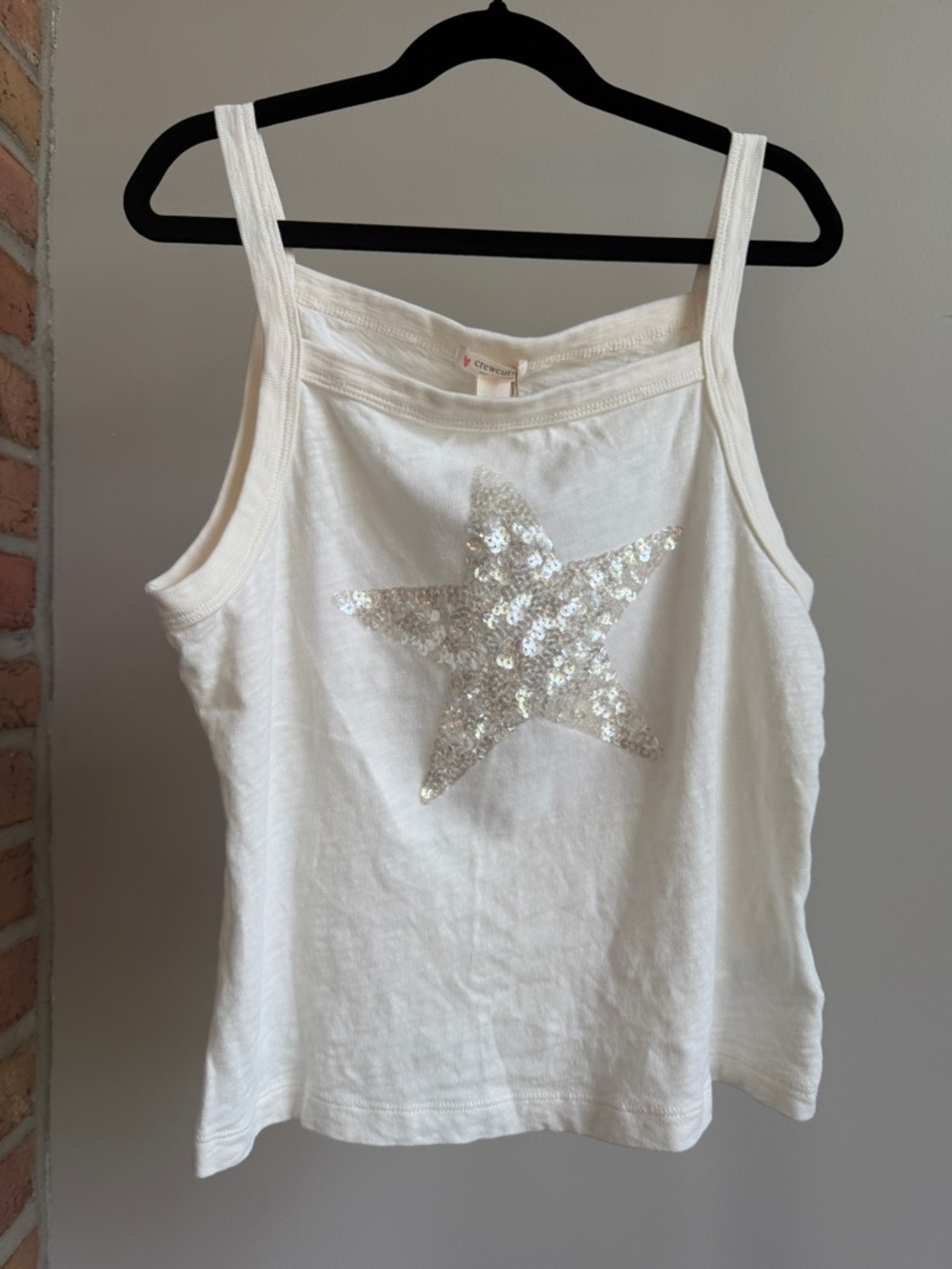 Crewcuts White Girl's 100% Cotton Tank with Iridescent Sequin Heart Appliqué